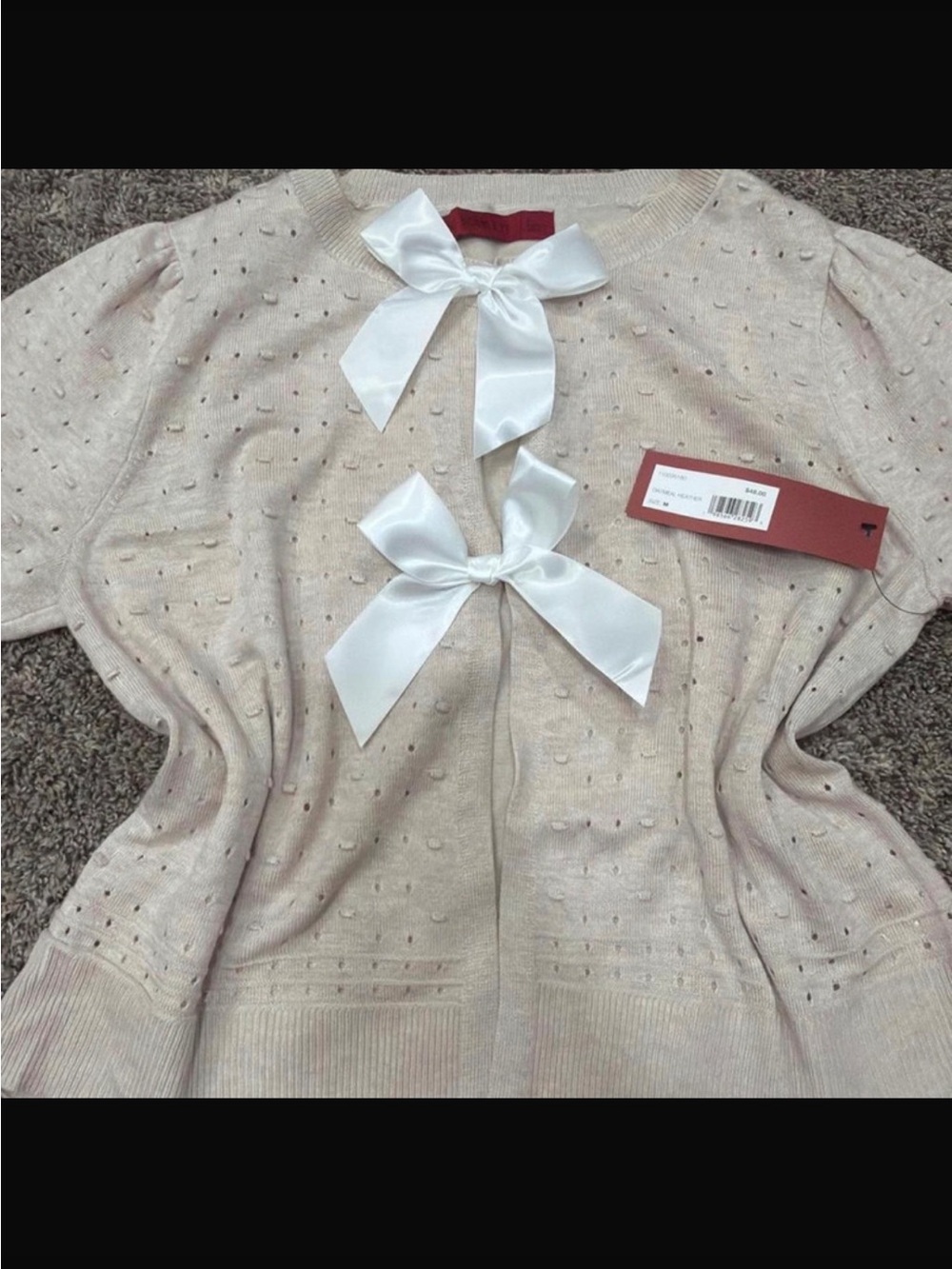 Scarlett Cream Bow-Front Knit Cardigan, New with tags
